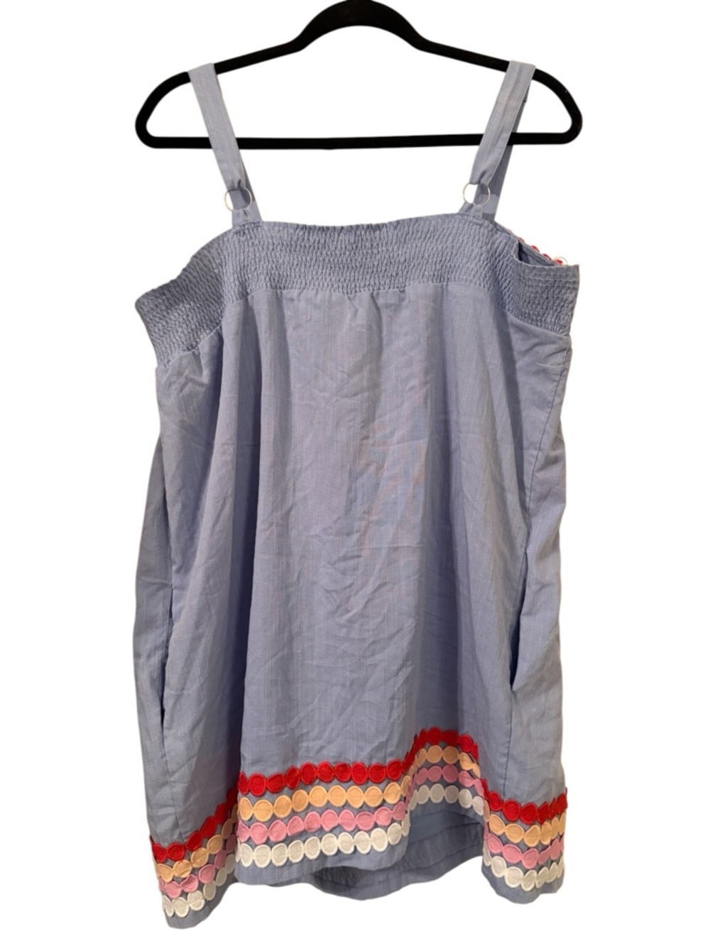 Entro Blue Scallop Trim Tank Dress Smocked Pockets Boho Summer - Picture 7 of 7